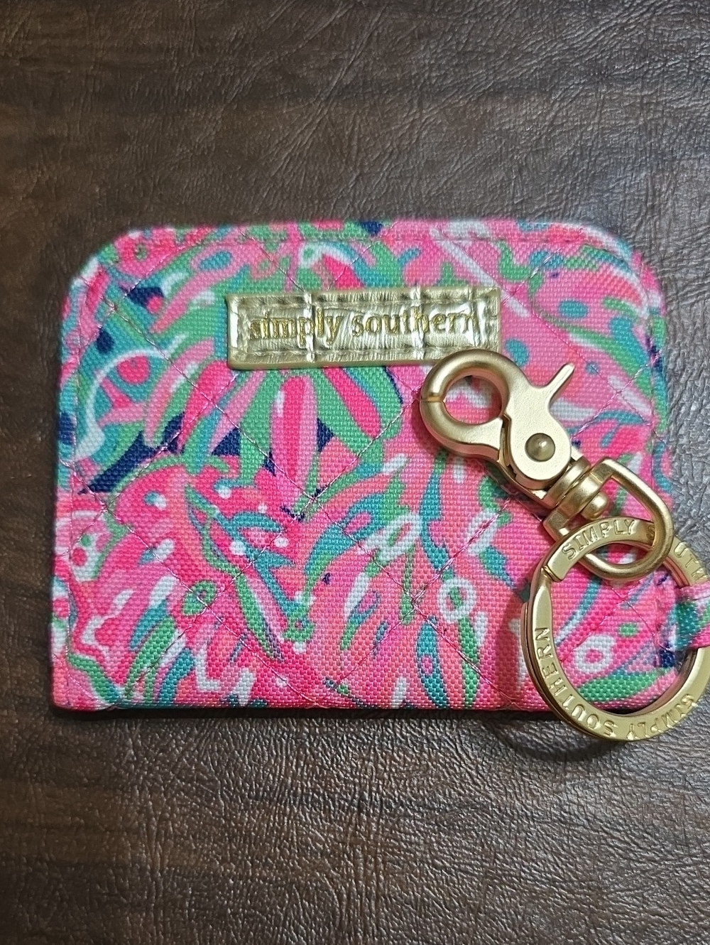 Simply Southern Pink Floral Key & Card Holder with Gold Hardware